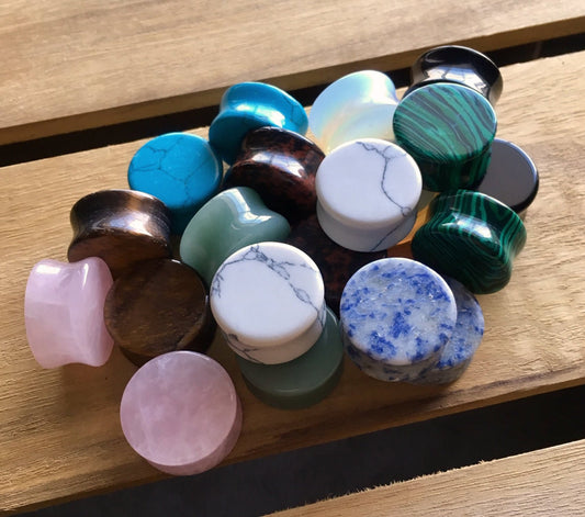 ALL 10 PAIR of Organic Double Flare Stone Plugs - Value Pack - Gauges 6g (4mm) through 1" (25mm) available!