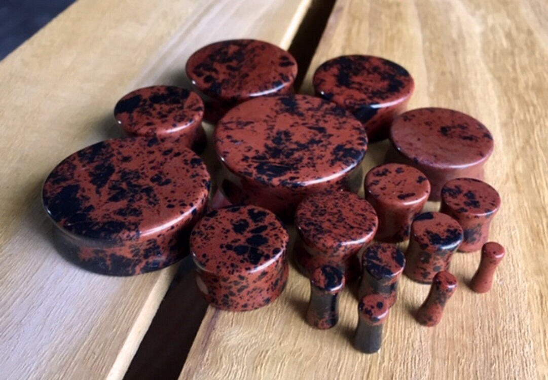 PAIR of Mahogany Obsidian Organic Stone Plugs - Gauges 8g (3mm) up to 1&1/2" (38mm) available!