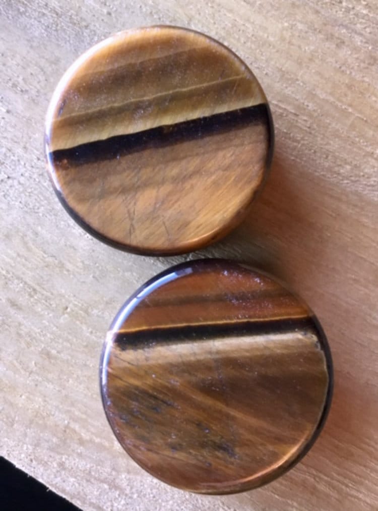 PAIR of Stunning Organic Tiger Eye Stone Plugs - Gauges 8g (3mm) to 1" (25mm) available!