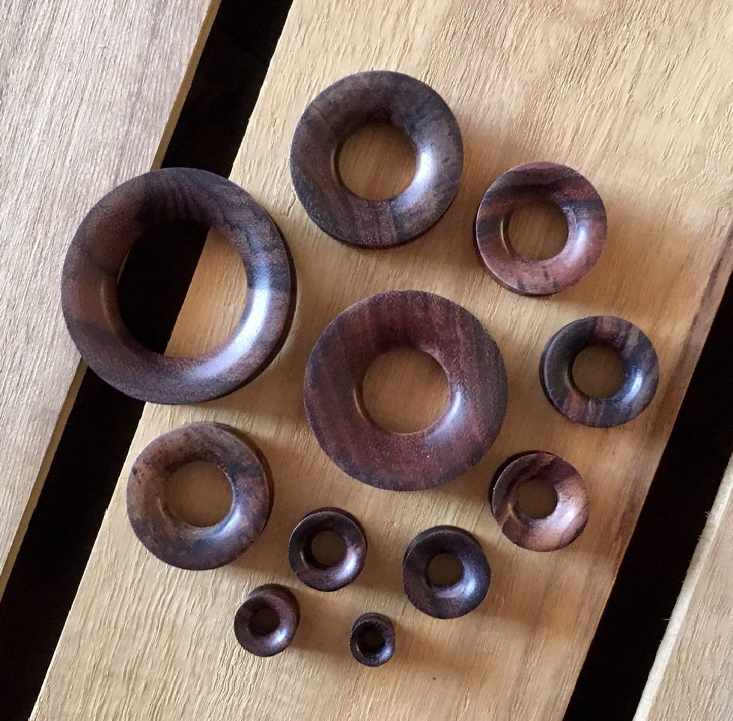 PAIR of Unique Organic Brown Sono Wood Tunnels - Gauges 2g (6mm) up to 1&5/8" (40mm) available!