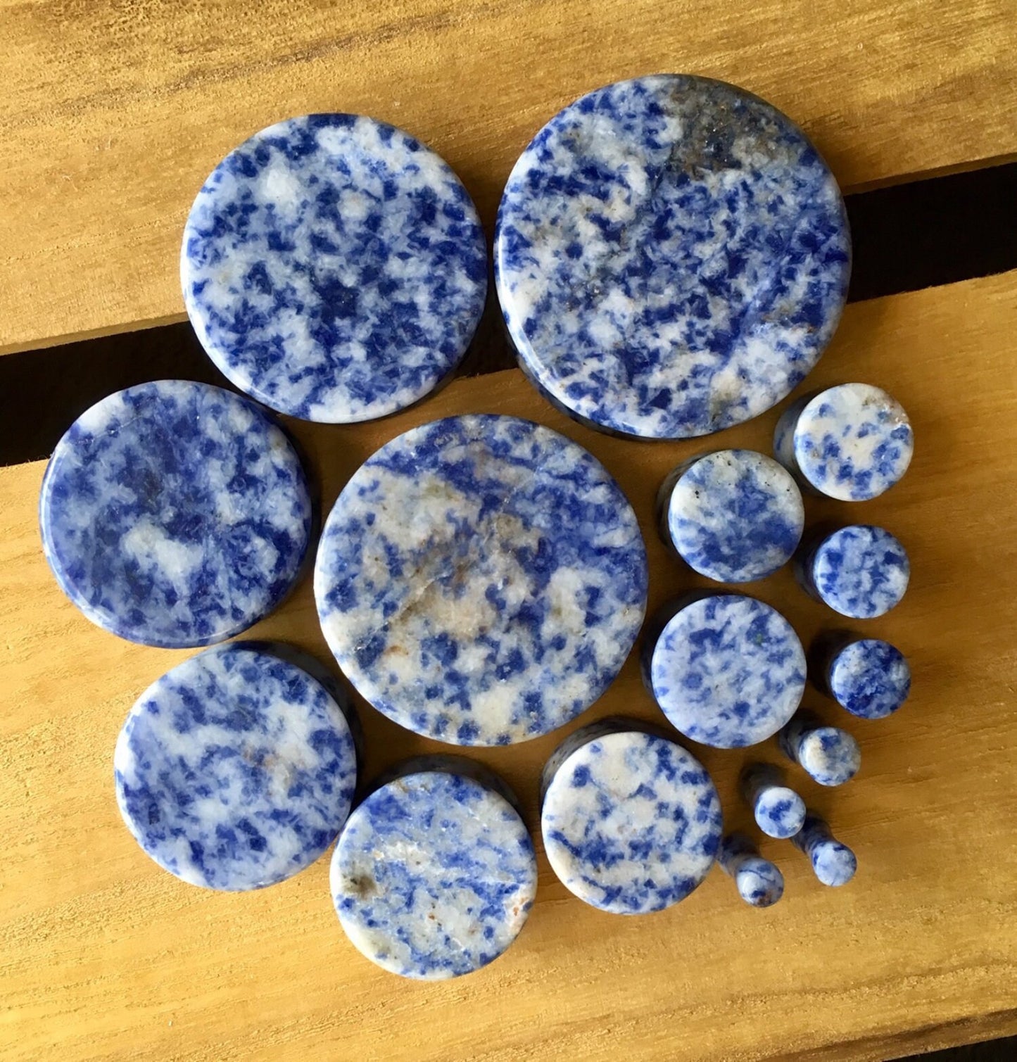 PAIR of Beautiful Blue Spot Jasper Organic Stone Double Flare Plugs - Gauges 8g (3mm) up to 1&1/2" (38mm) available!