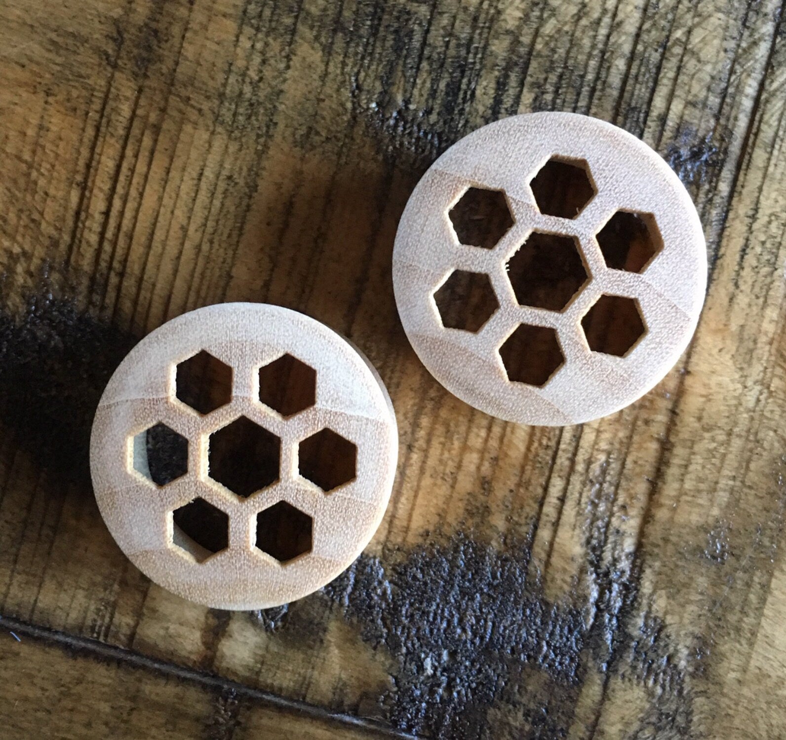 PAIR of Organic Honeycomb Cut Out Blonde Crocodile Wood Saddle Plugs - Gauges 00g (10mm) up to 1" (25mm) available!