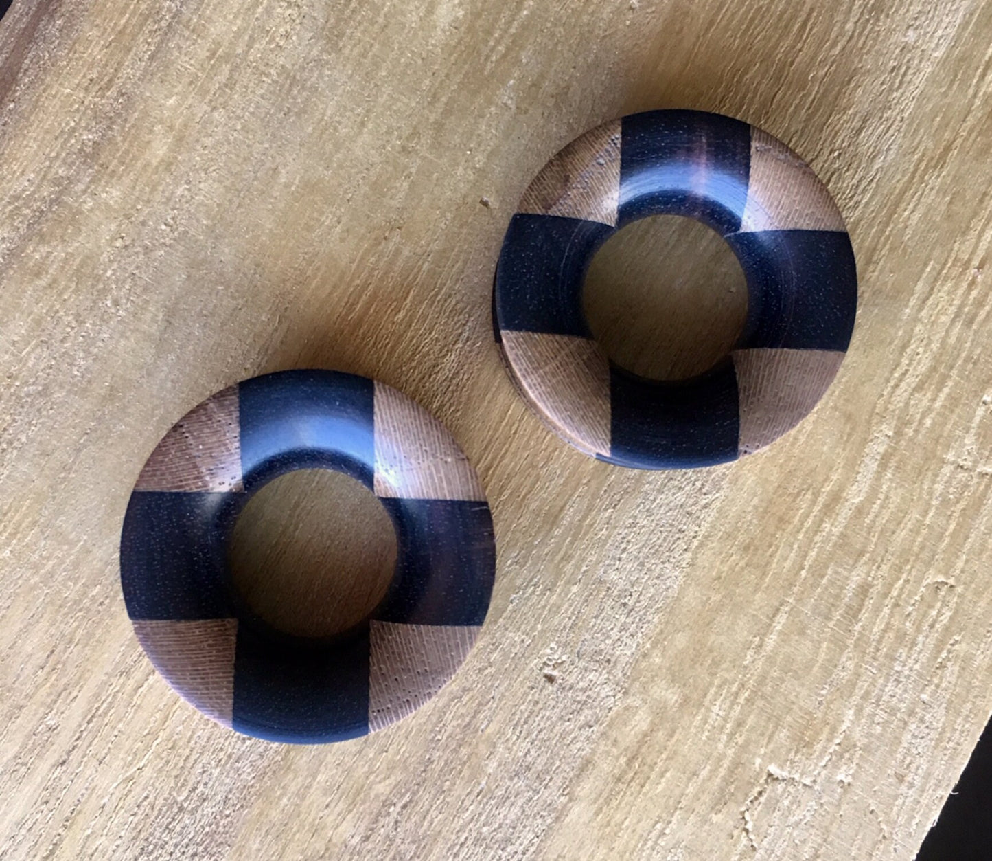 PAIR of Stunning Organic 14mm (9/16") Jati & Black Areng Wood Concave Tunnels - only 14mm left!