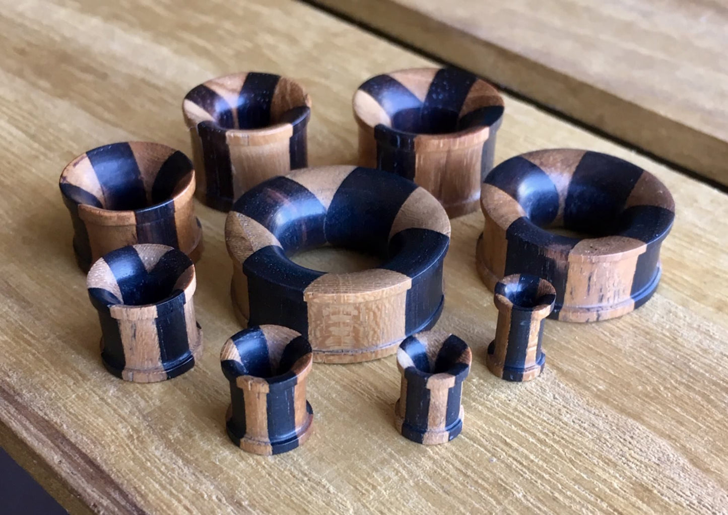 PAIR of Stunning Organic 14mm (9/16") Jati & Black Areng Wood Concave Tunnels - only 14mm left!