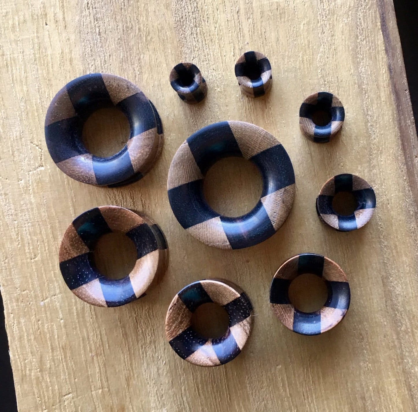 PAIR of Stunning Organic 14mm (9/16") Jati & Black Areng Wood Concave Tunnels - only 14mm left!