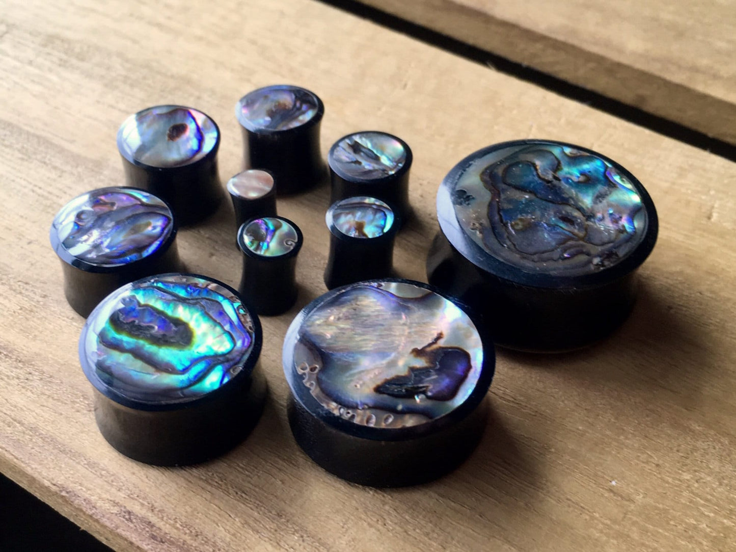 PAIR of Stunning Organic Horn with Abalone Inlay Plugs - Gauges 4g (5mm) up to 1" (25mm) available!