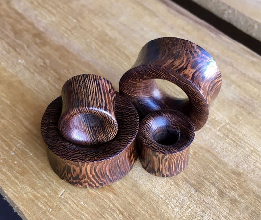 PAIR of Unique Organic Concave Snake Wood Double Flare Tunnels - Gauges 0g (8mm) up to 1" (25mm) available!