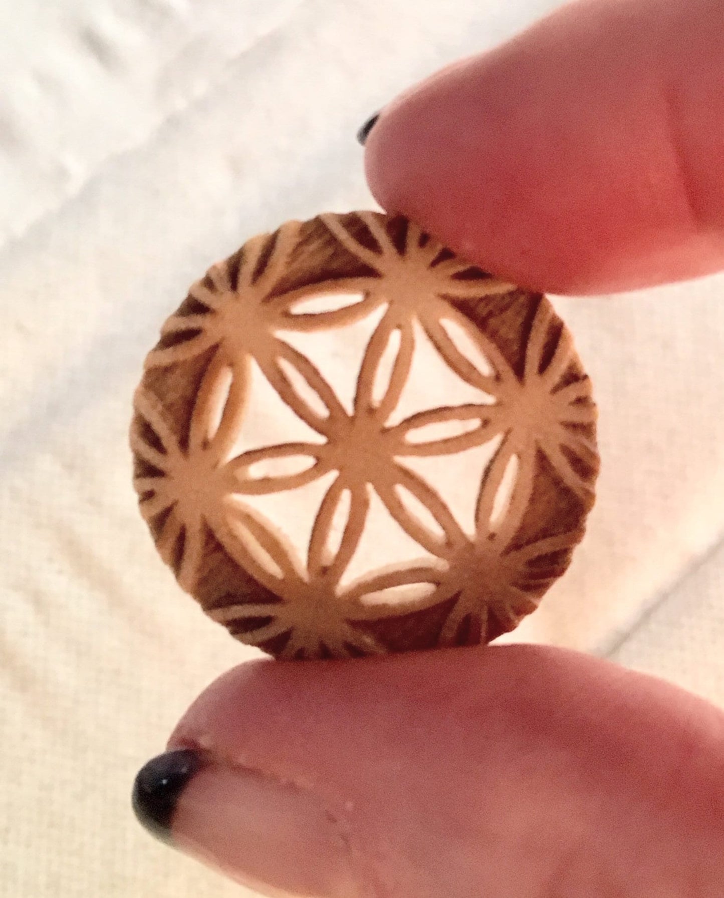 PAIR of Stunning Flower of Life Center Cut Out Blonde Crocodile Wood Saddle Plugs - Gauges 1/2" (12mm) up to 1" (25mm) available!