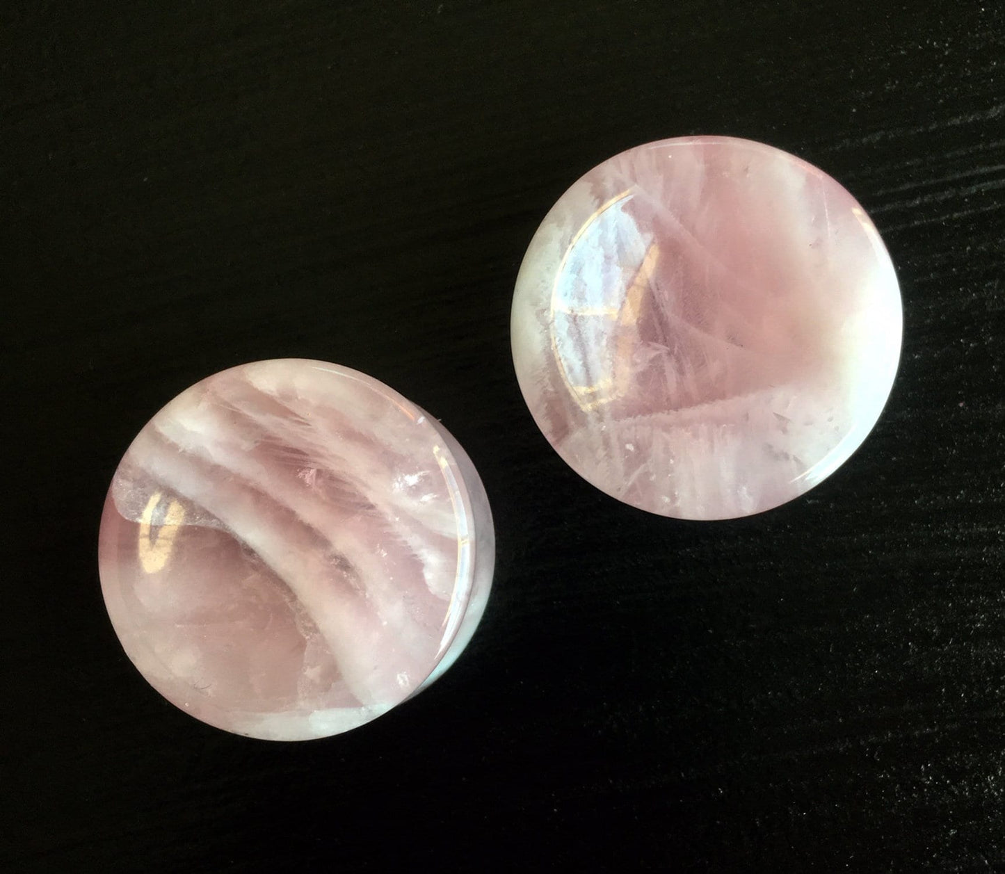 PAIR of Stunning Organic Concave Rose Quartz Pink Stone Plugs - Gauges 0g (8mm) up to 1" (25mm) available!
