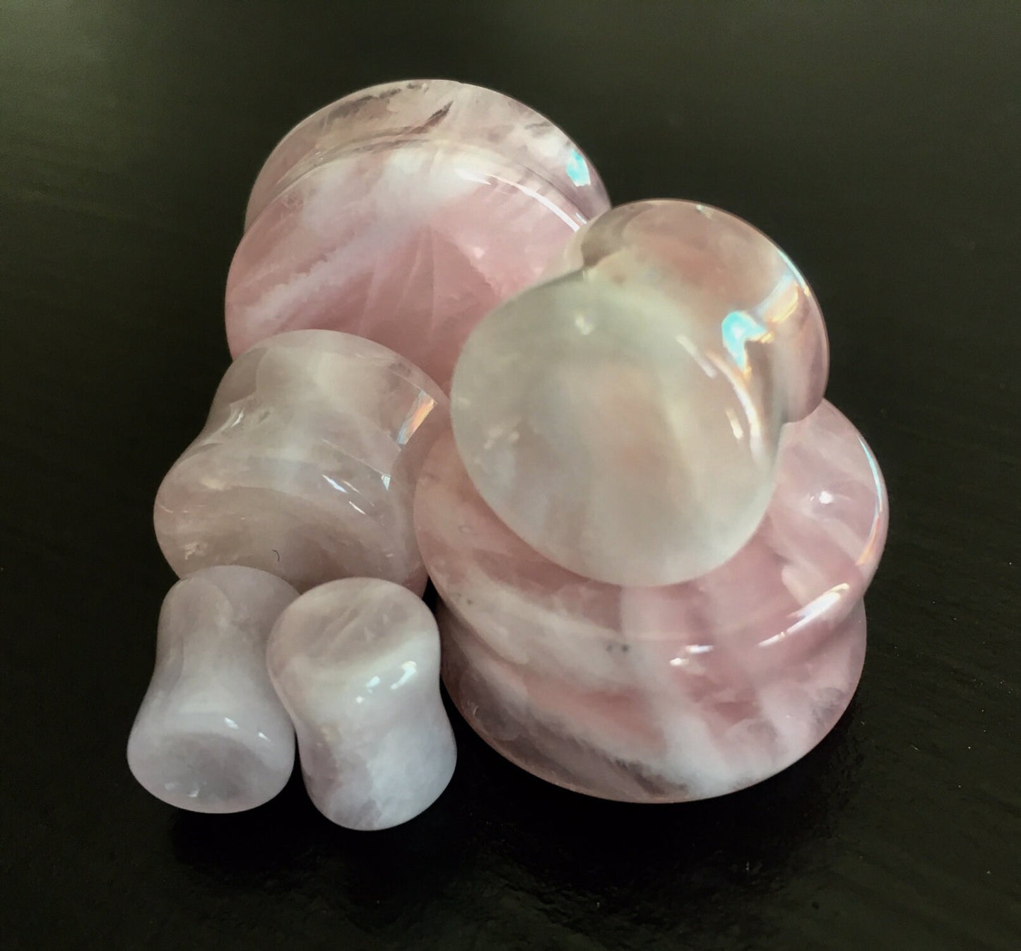 PAIR of Stunning Organic Concave Rose Quartz Pink Stone Plugs - Gauges 0g (8mm) up to 1" (25mm) available!