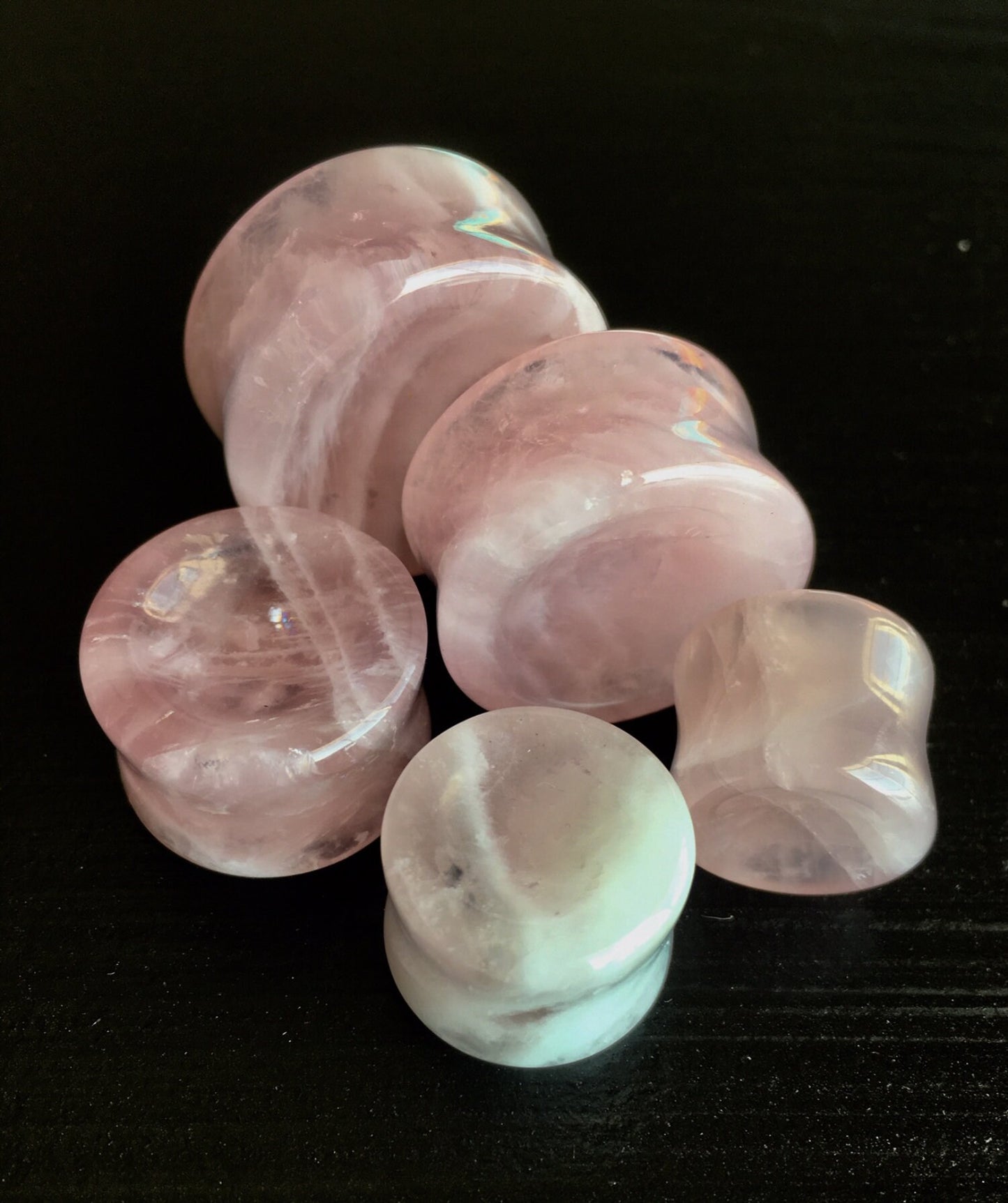 PAIR of Stunning Organic Concave Rose Quartz Pink Stone Plugs - Gauges 0g (8mm) up to 1" (25mm) available!