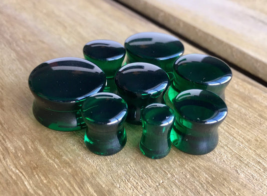 PAIR of Beautiful Green Glass Double Flare Plugs - Gauges 2g (6mm) through 5/8" (16mm) available!