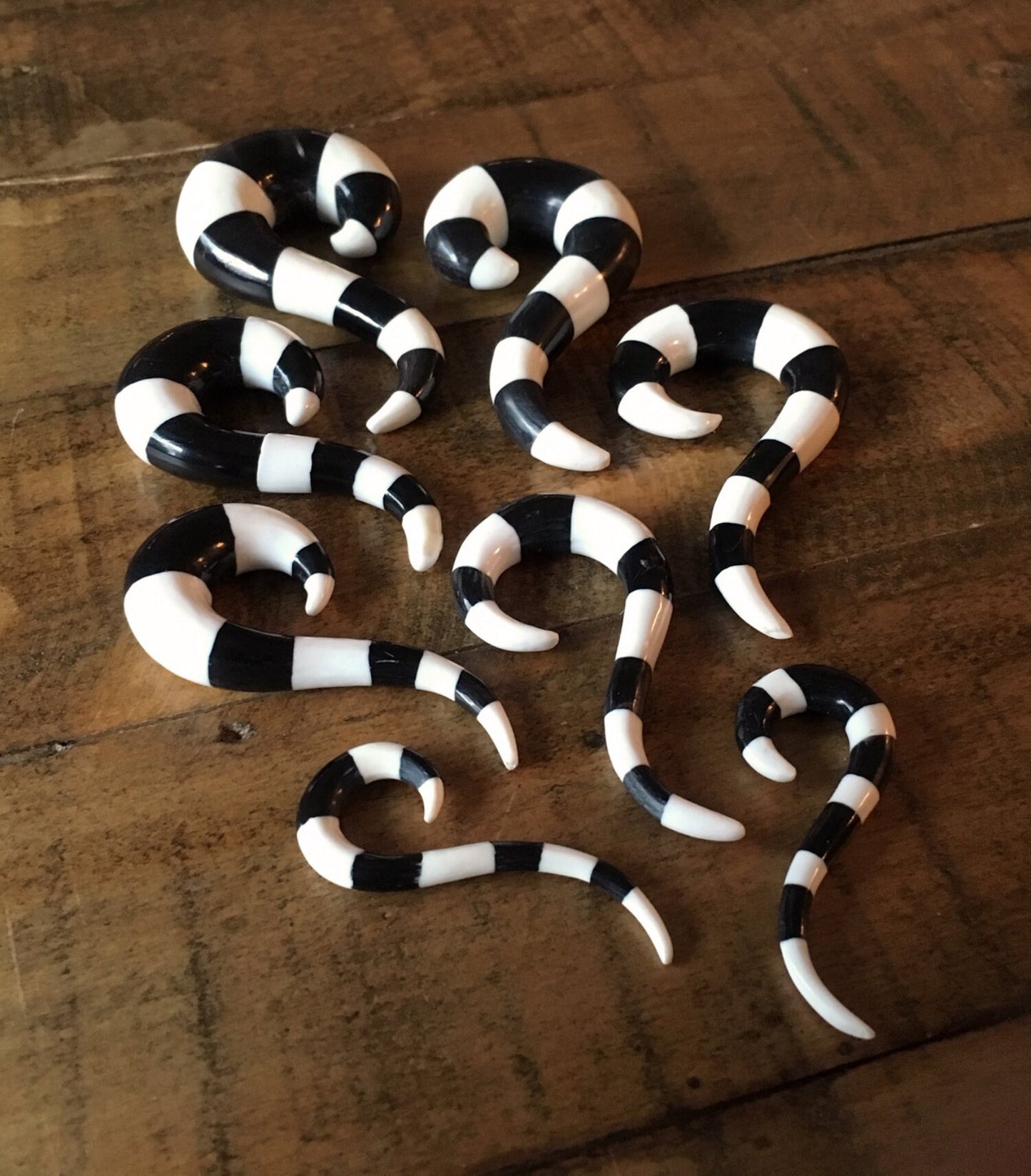 PAIR of Stunning Hypnotica Black Horn & White Tapers - Gauges 4g (5mm) up to 5/8" (16mm) available!