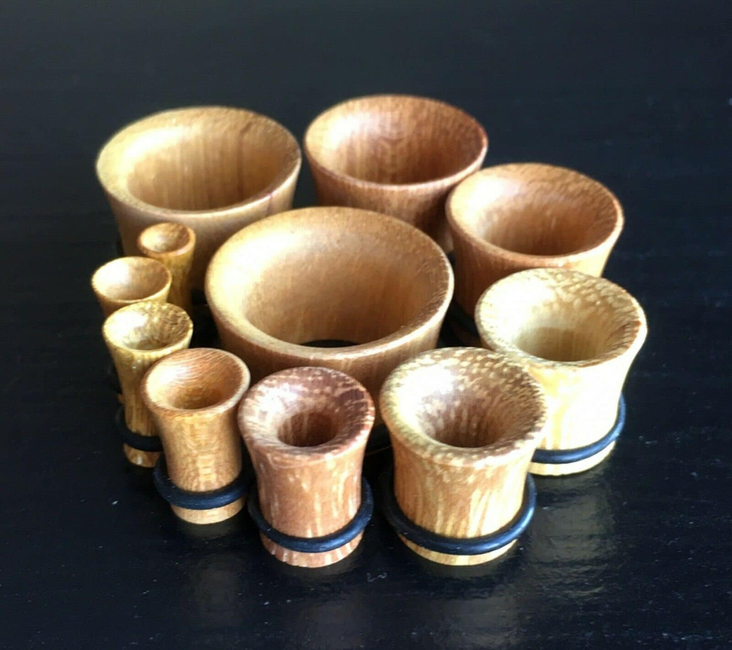 PAIR of Unique Organic Jackfruit Wood Single Flare Tunnels / Plugs with O-Rings - Gauges 8g (3.2mm) up to 13/16" (20mm) available!