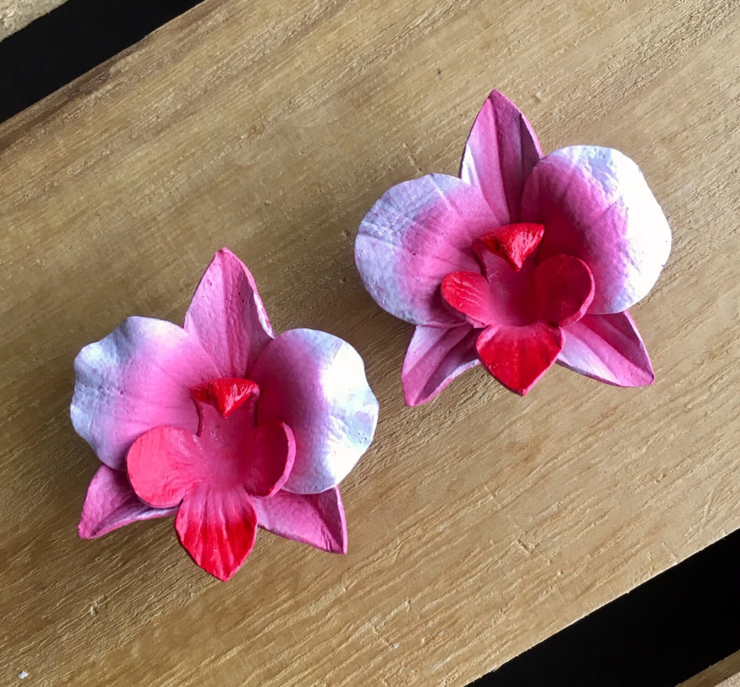 PAIR of Unique Pink Magnolia Leather Flower with Horn Plugs - Gauges 0g (8mm) up to 1&1/4" (32mm) available!