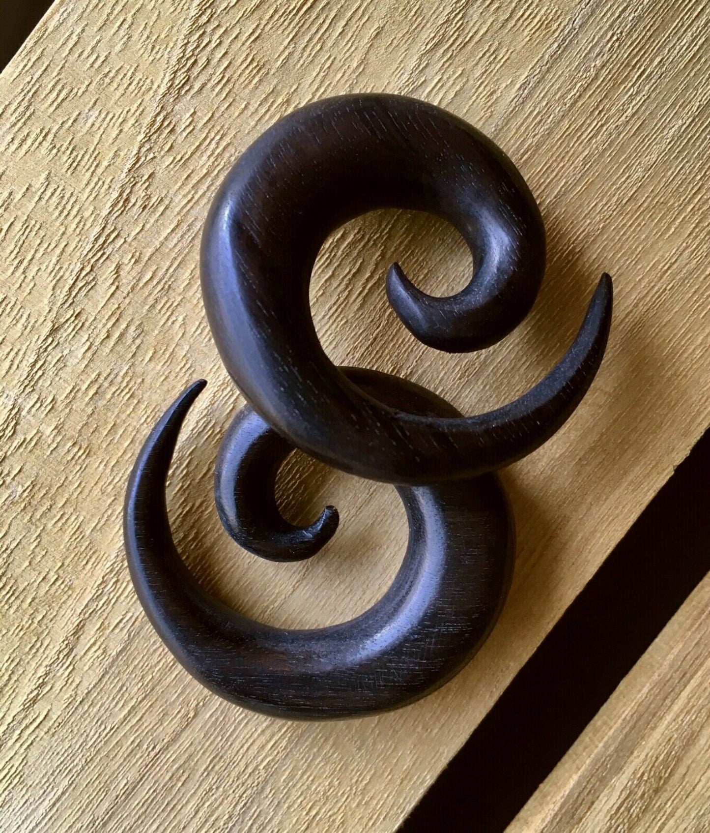 PAIR of Organic Black Areng Wood Spiral Tapers - Gauges 4g (5mm) up to 1/2" (12mm) available!