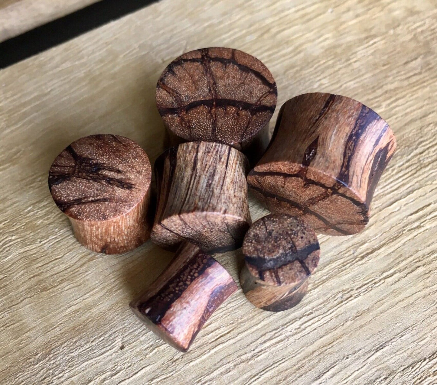 PAIR of Unique Organic Batik Wood Saddle Plugs - Gauges 2g (6mm) up to 20mm available!