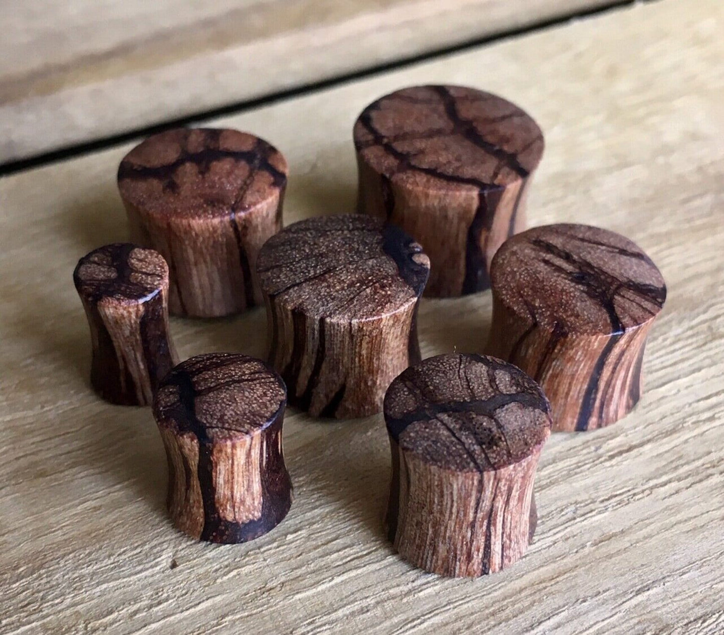 PAIR of Unique Organic Batik Wood Saddle Plugs - Gauges 2g (6mm) up to 20mm available!