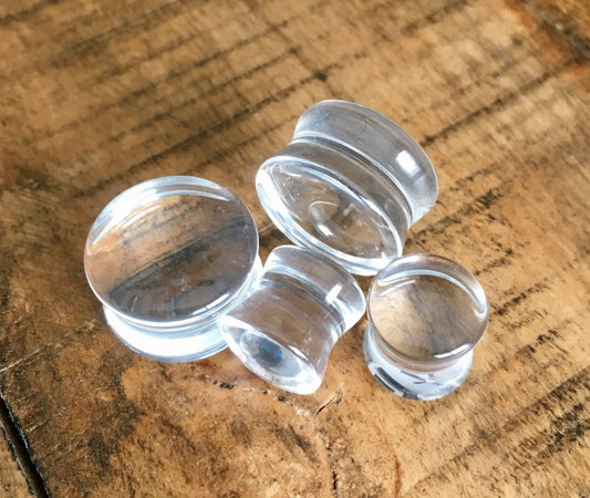 PAIR of Beautiful Clear Glass Double Flare Plugs - Gauges 2g (6mm) through 5/8" (16mm) available!