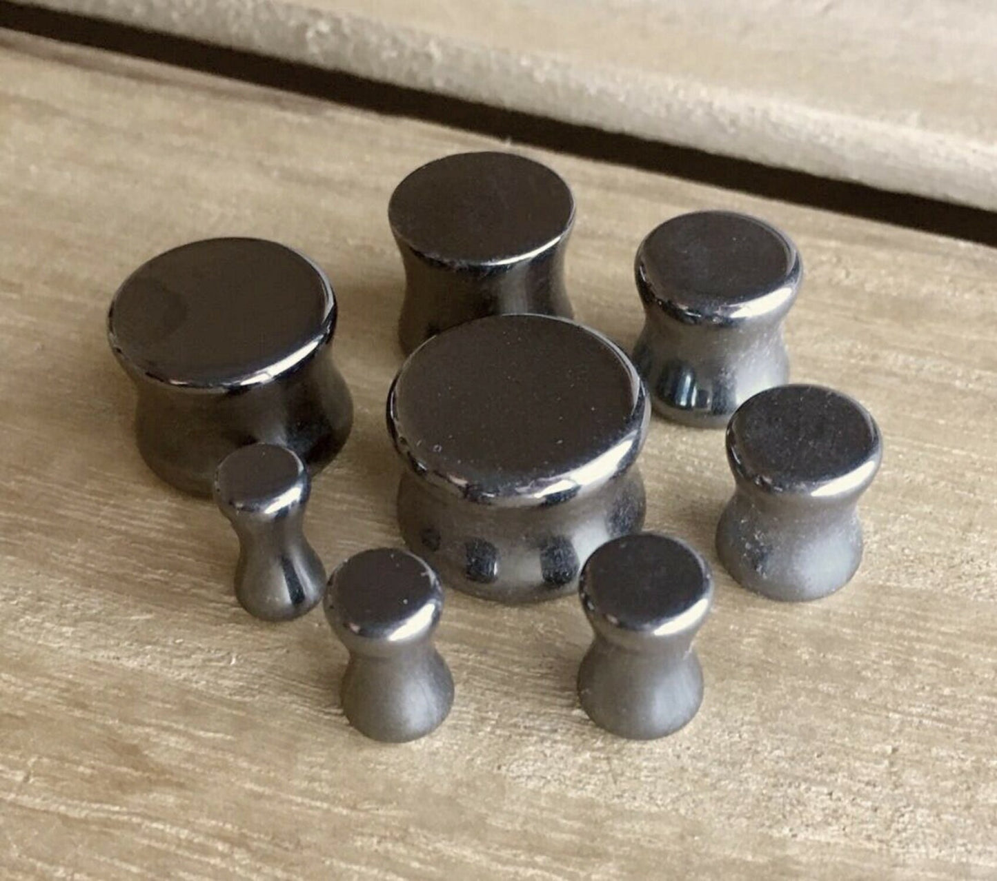 PAIR of Stunning Hematite Organic Stone Plugs - Gauges 6g (4mm) up to 5/8" (16mm) available!