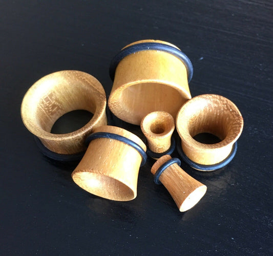 PAIR of Unique Organic Jackfruit Wood Single Flare Tunnels / Plugs with O-Rings - Gauges 8g (3.2mm) up to 13/16" (20mm) available!