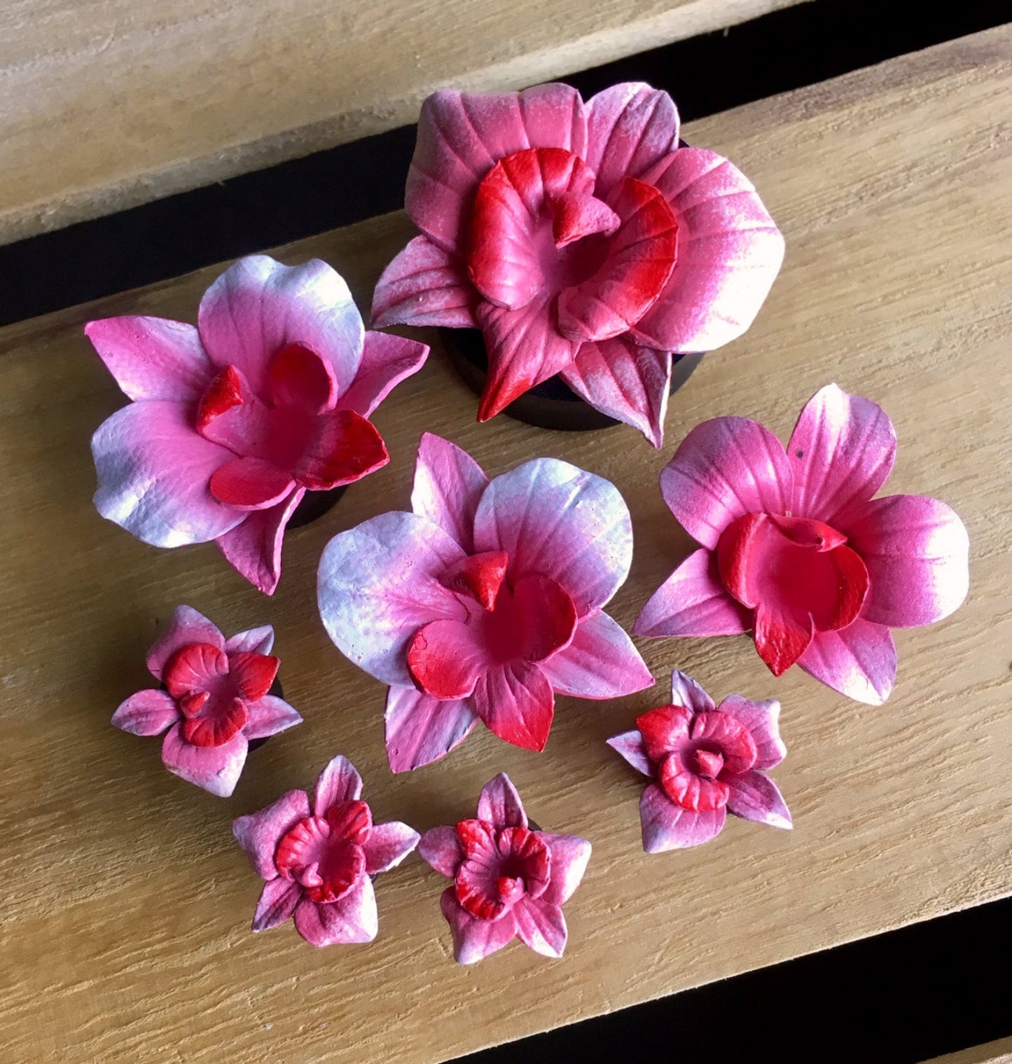 PAIR of Unique Pink Magnolia Leather Flower with Horn Plugs - Gauges 0g (8mm) up to 1&1/4" (32mm) available!