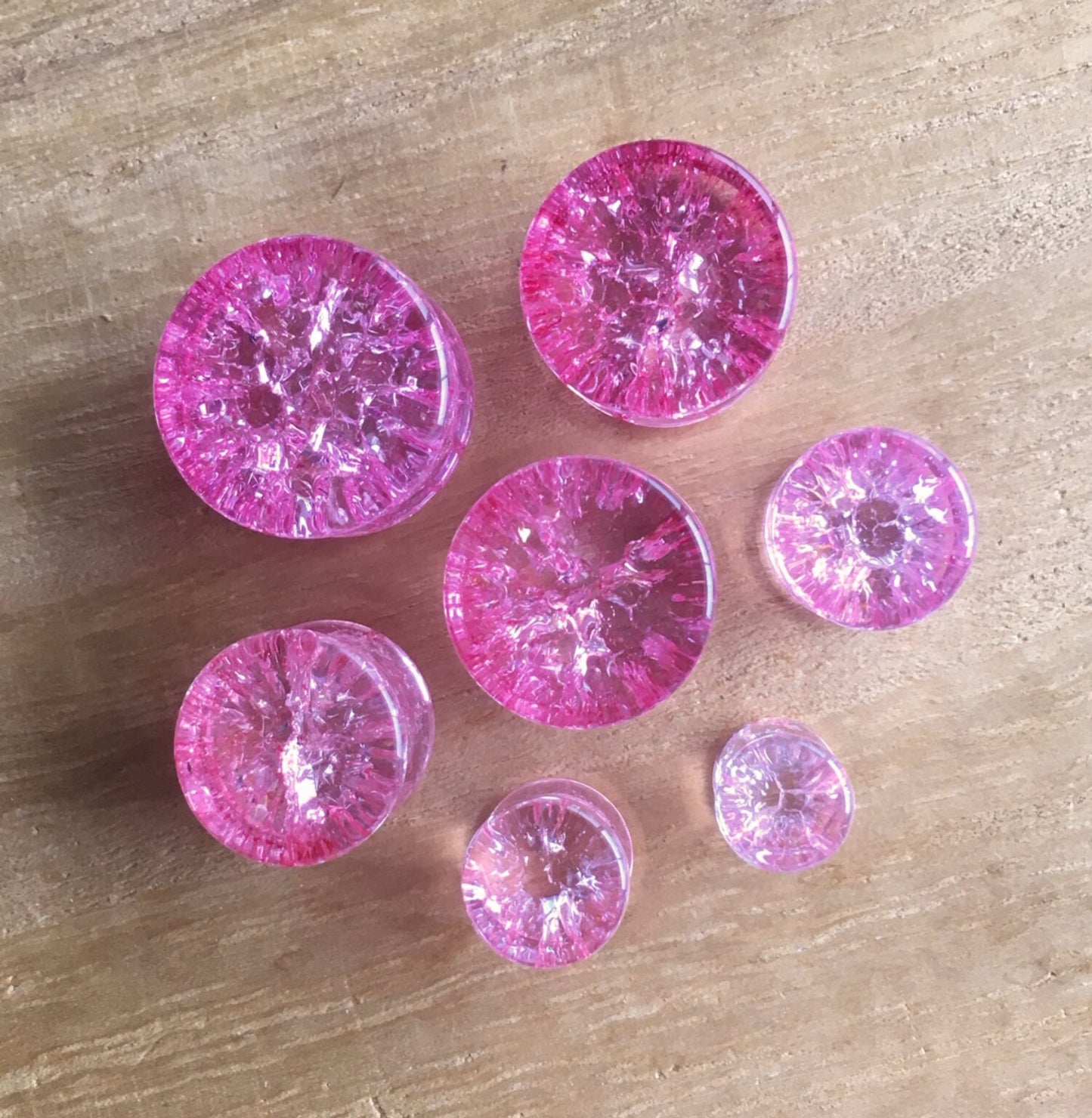 PAIR of Unique Cracked Pink Glass Double Flare Plugs - Gauges 2g (6mm) through 5/8" (16mm) available!