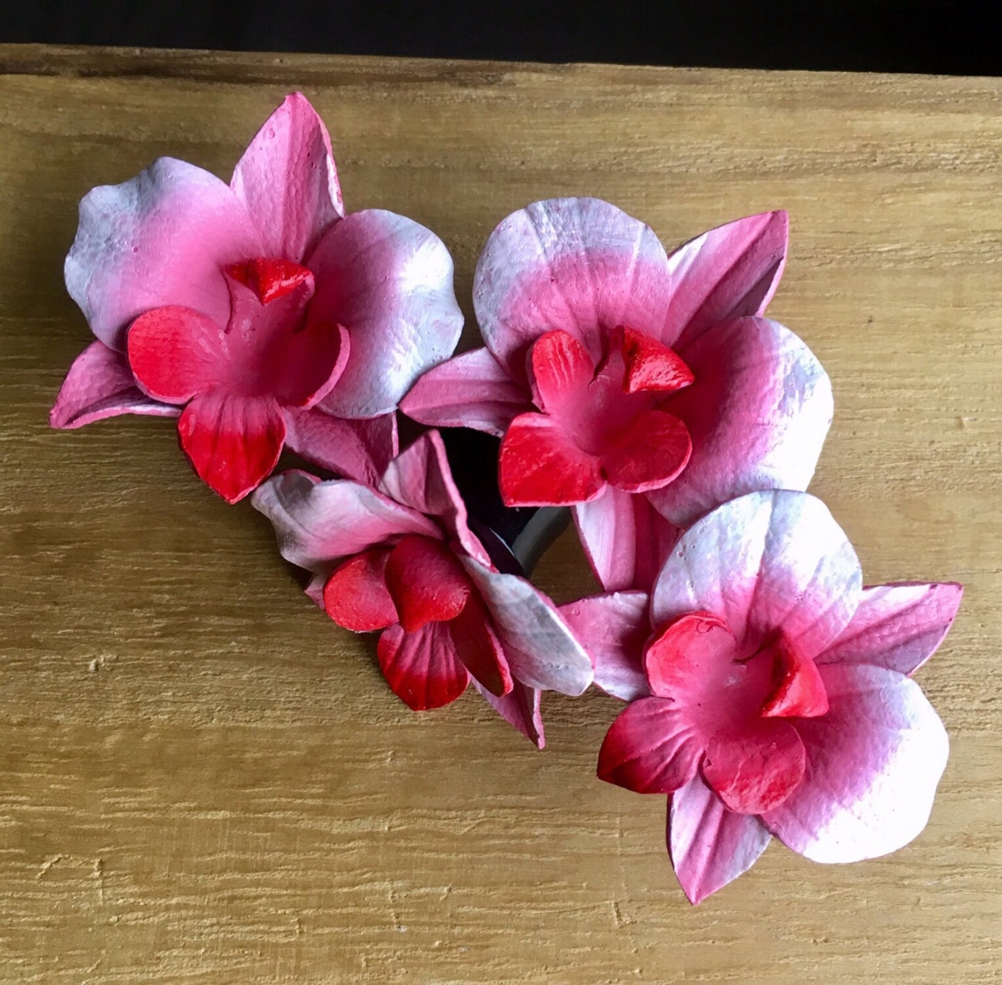 PAIR of Unique Pink Magnolia Leather Flower with Horn Plugs - Gauges 0g (8mm) up to 1&1/4" (32mm) available!