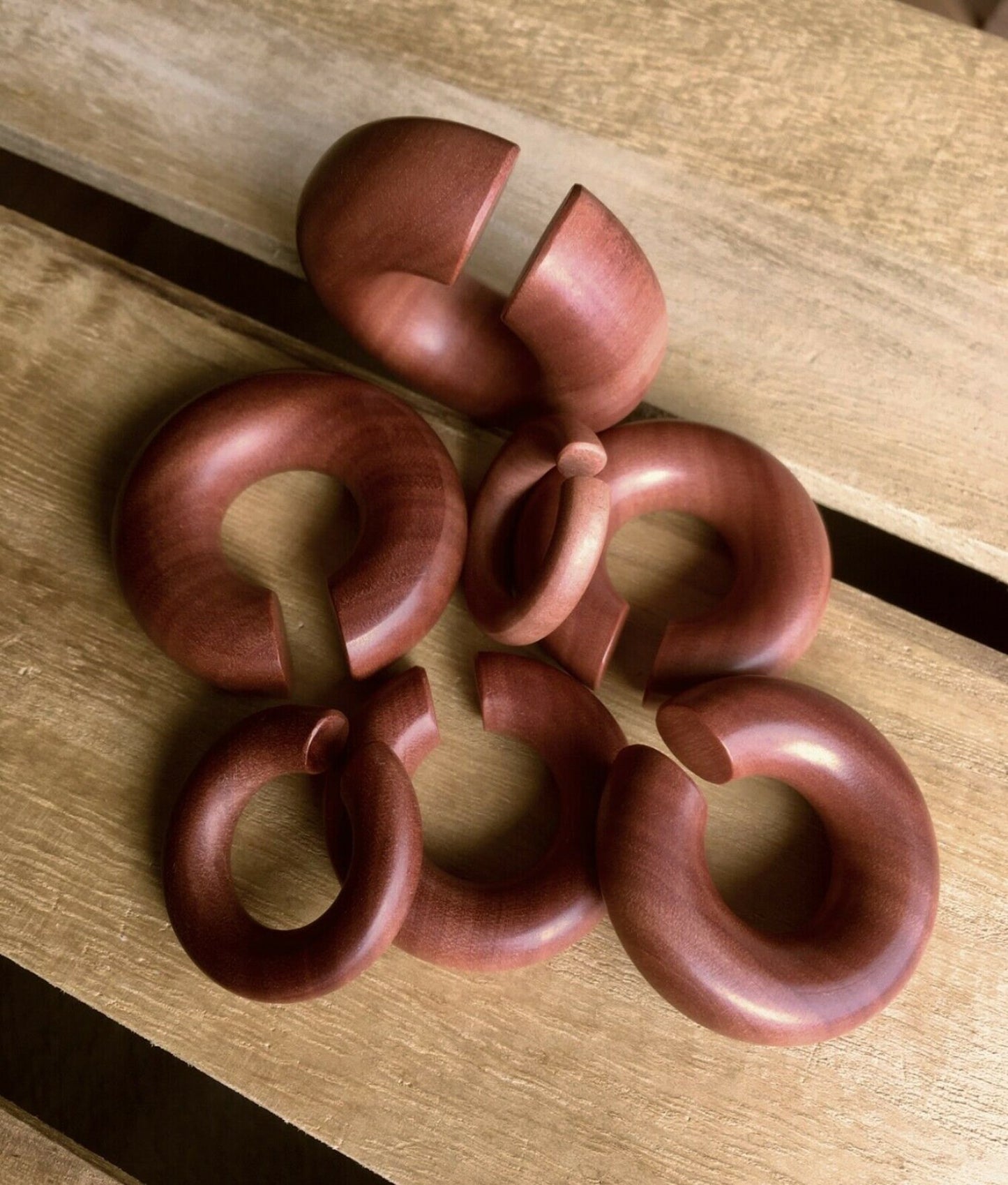 PAIR of Stunning Organic Saba Wood Hoops Ear Weight Hanging Plugs - Gauges 2g (6mm) up to 5/8" (16mm) available!