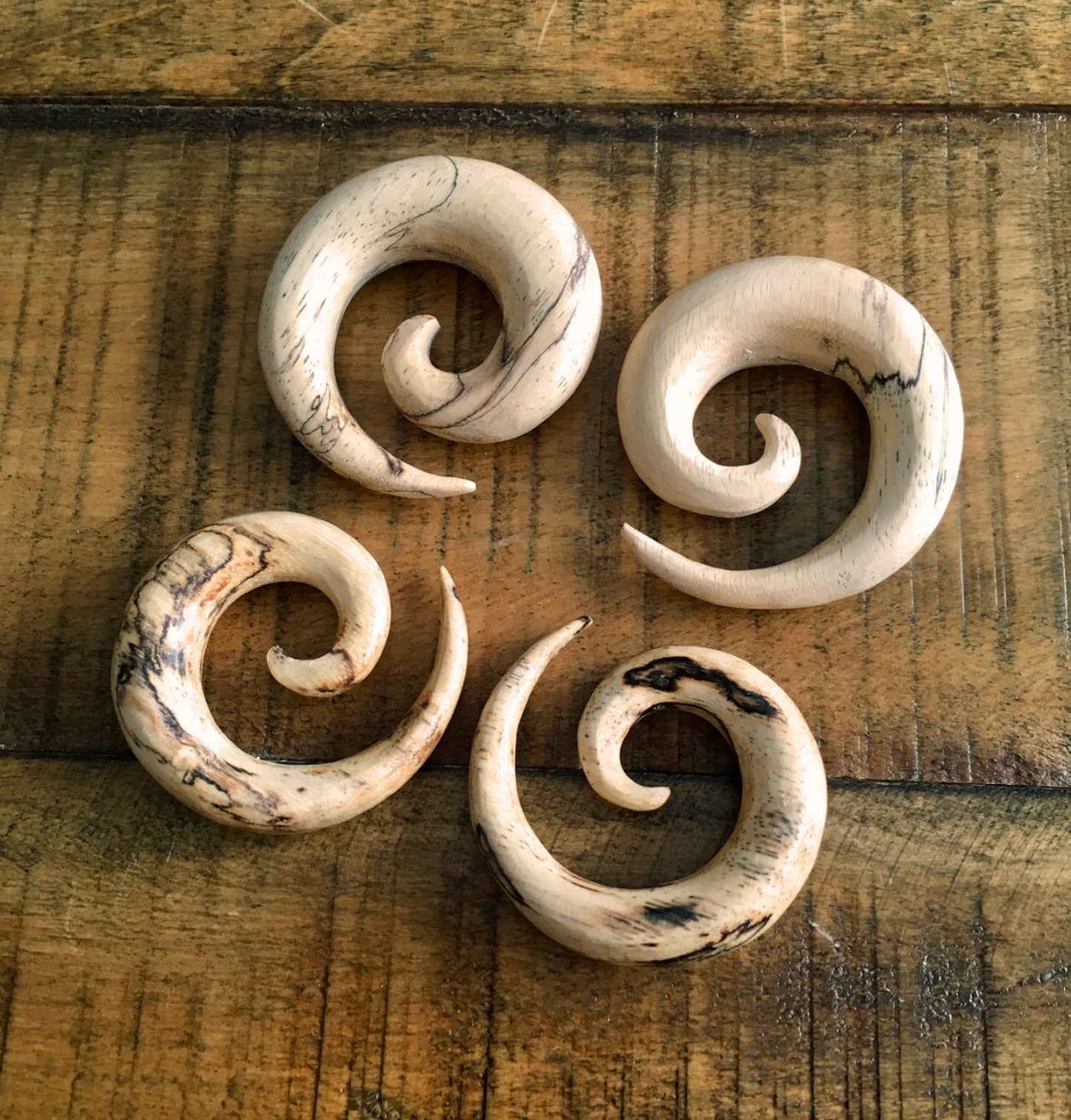 PAIR of Unique Organic Tamarind Wood Spiral Tapers - Gauges 4g (5mm) up to 3/4" (19mm) available!