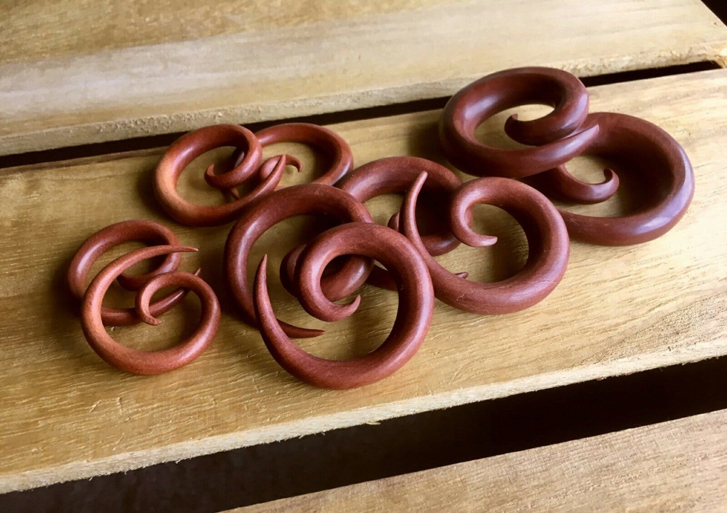 PAIR of Stunning Organic Sawo Wood Spiral Tapers - Gauges 4g (5mm) up to 1/2" (12mm) available!