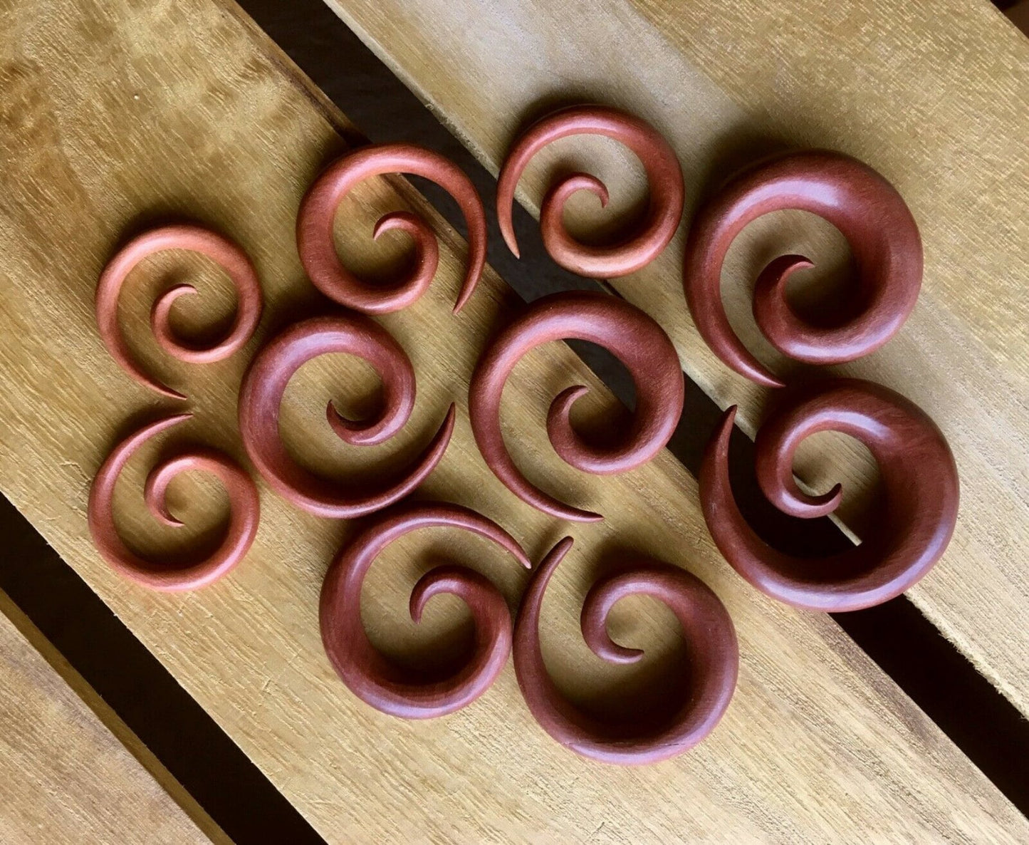 PAIR of Stunning Organic Sawo Wood Spiral Tapers - Gauges 4g (5mm) up to 1/2" (12mm) available!