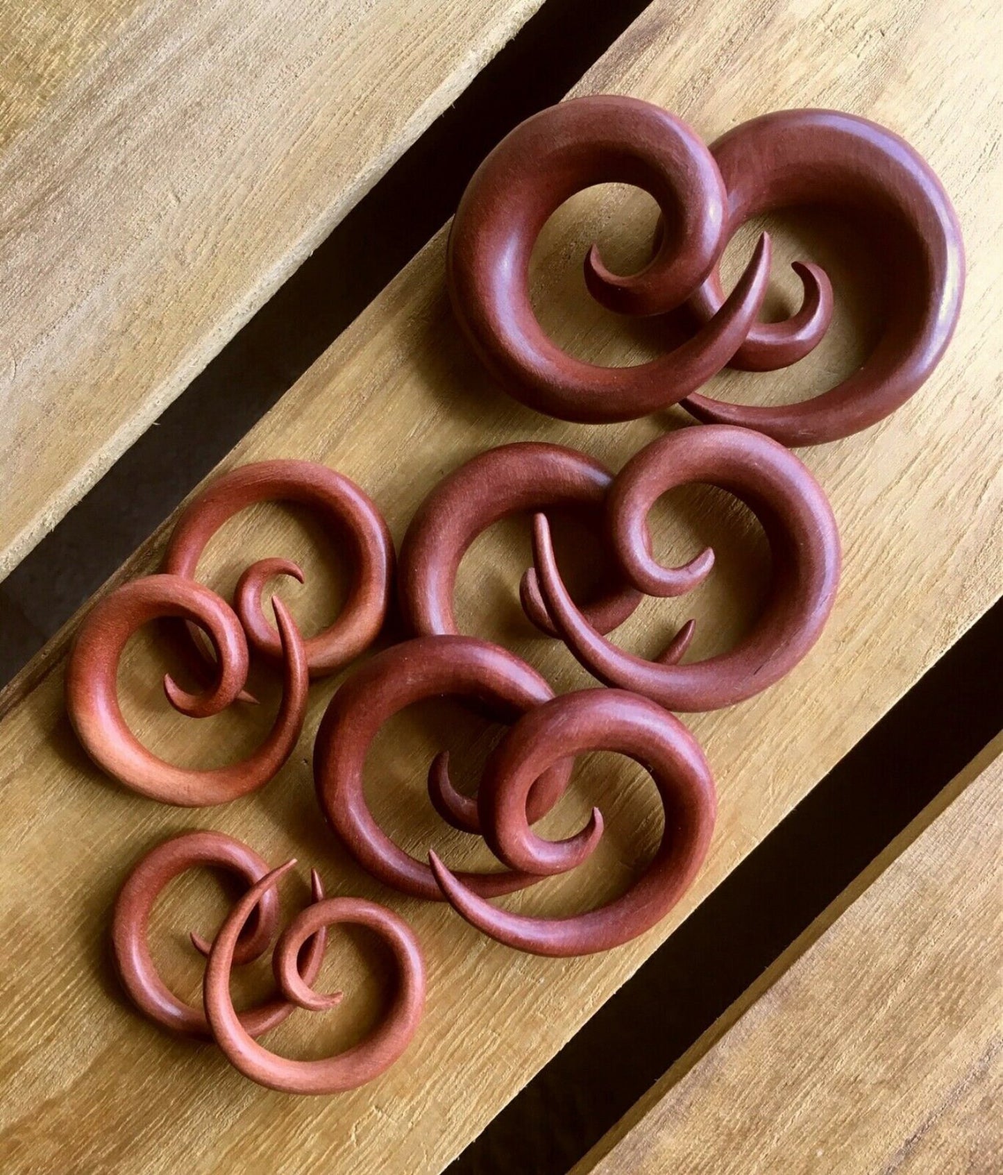PAIR of Stunning Organic Sawo Wood Spiral Tapers - Gauges 4g (5mm) up to 1/2" (12mm) available!