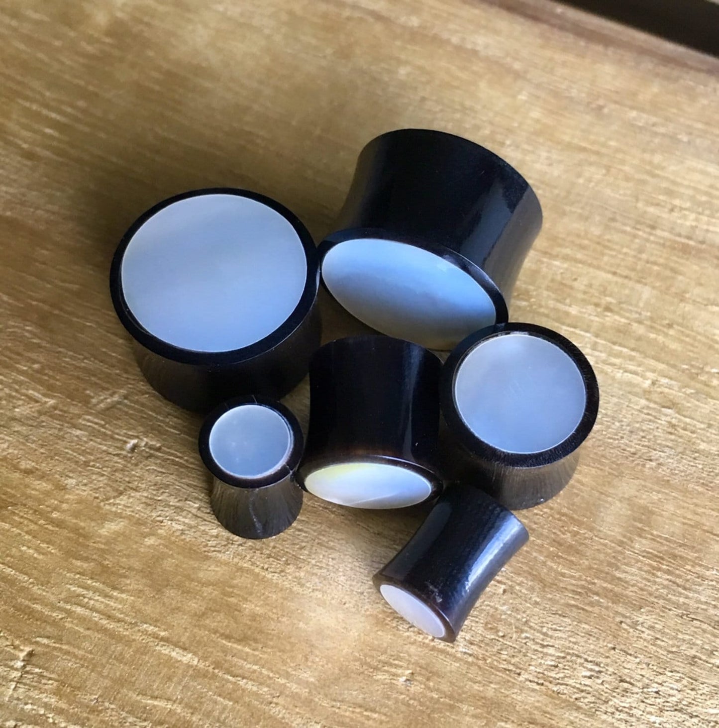 PAIR of Unique Organic Horn with Mother of Pearl Inlay Plugs - Gauges 4g (5mm) up to 5/8" (16mm) available!