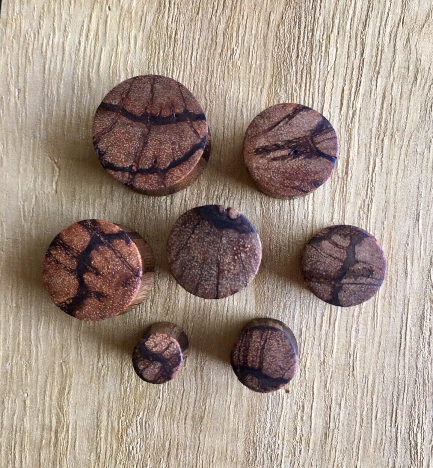 PAIR of Unique Organic Batik Wood Saddle Plugs - Gauges 2g (6mm) up to 20mm available!