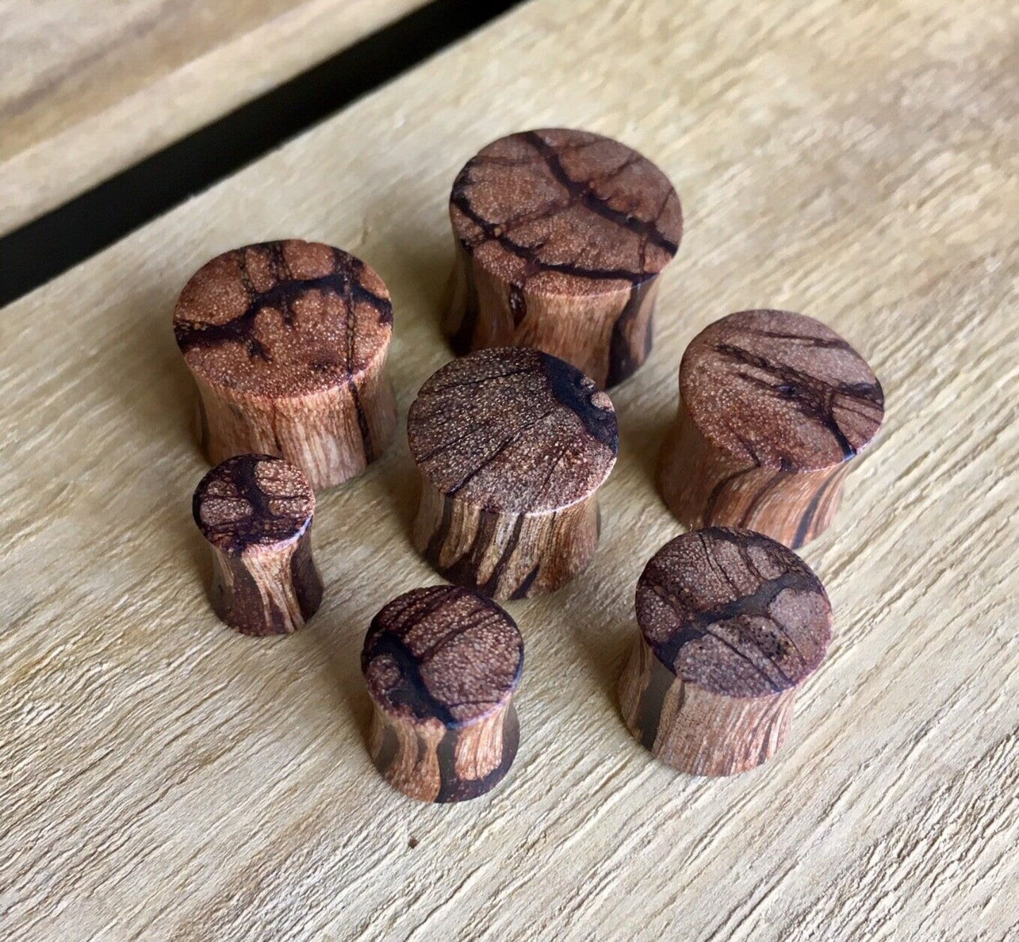 PAIR of Unique Organic Batik Wood Saddle Plugs - Gauges 2g (6mm) up to 20mm available!