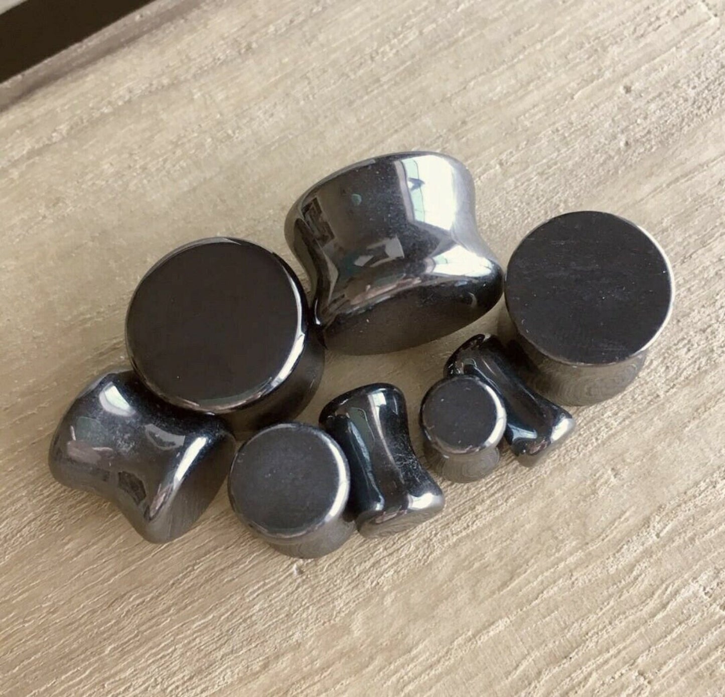 PAIR of Stunning Hematite Organic Stone Plugs - Gauges 6g (4mm) up to 5/8" (16mm) available!
