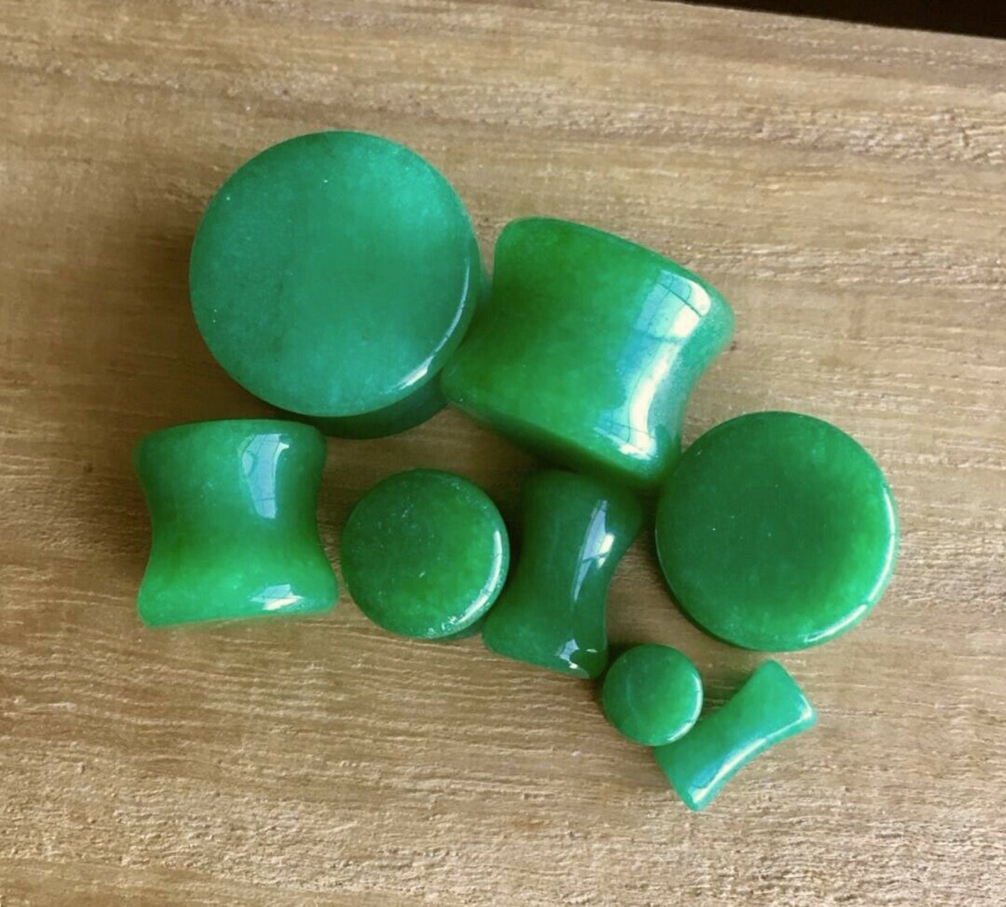 PAIR of Unique Real Green Jade Organic Stone Plugs - Gauges 6g (4mm) up to 5/8" (16mm) available!