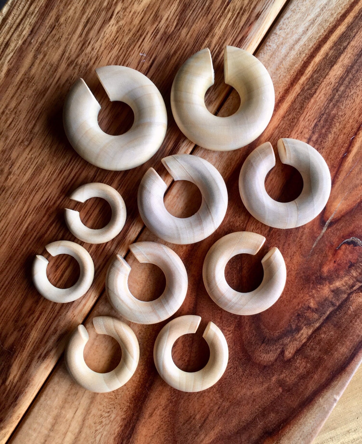 PAIR of Unique Organic Crocodile Wood Hoops Ear Weight Hanging Plugs - Gauges 2g (6mm) up to 5/8" (16mm) available!