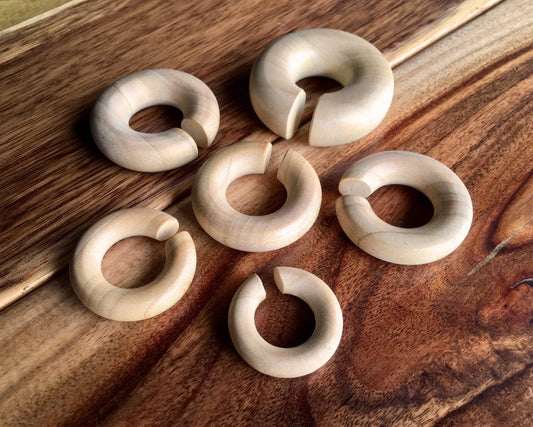 PAIR of Unique Organic Crocodile Wood Hoops Ear Weight Hanging Plugs - Gauges 2g (6mm) up to 5/8" (16mm) available!