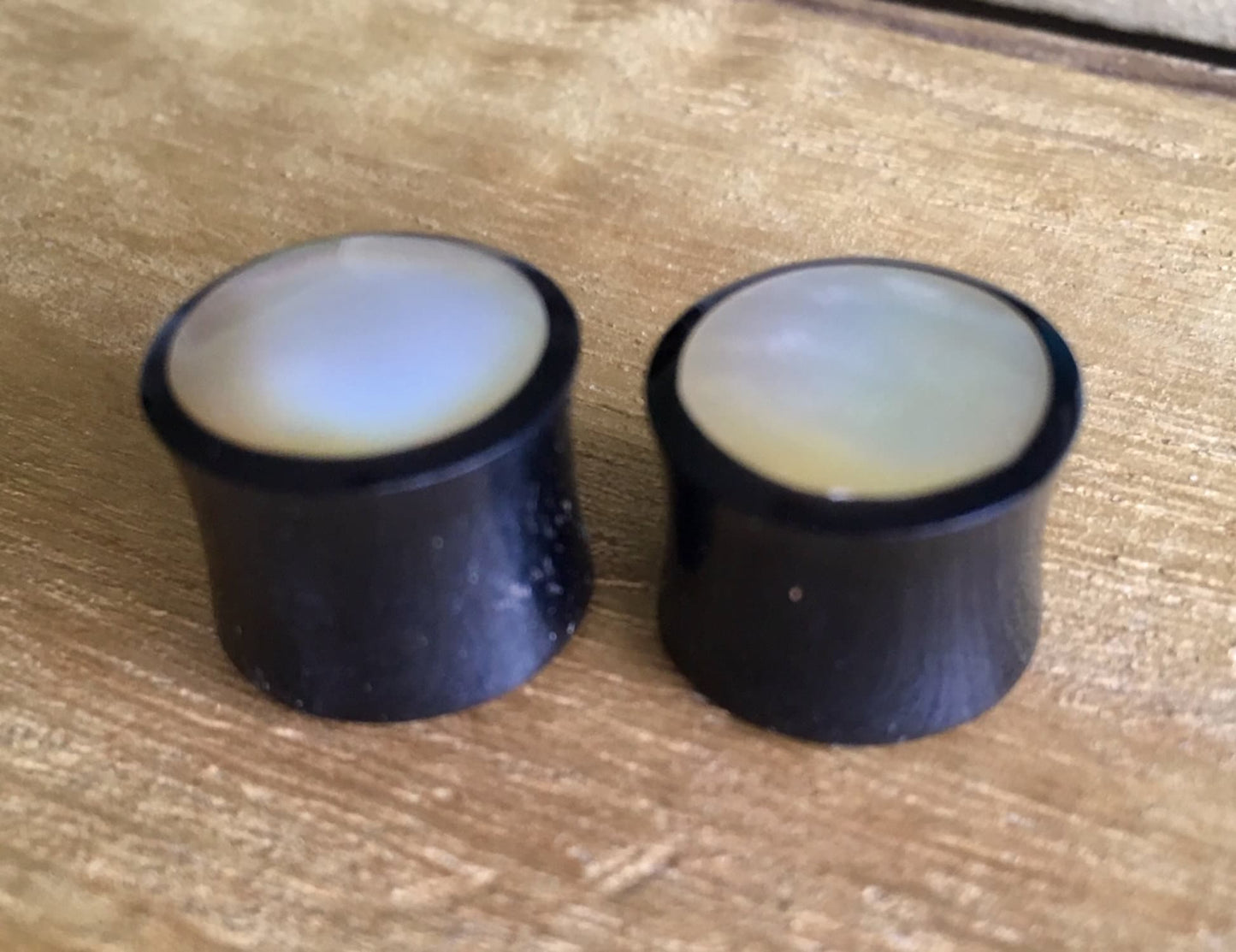 PAIR of Unique Organic Horn with Mother of Pearl Inlay Plugs - Gauges 4g (5mm) up to 5/8" (16mm) available!