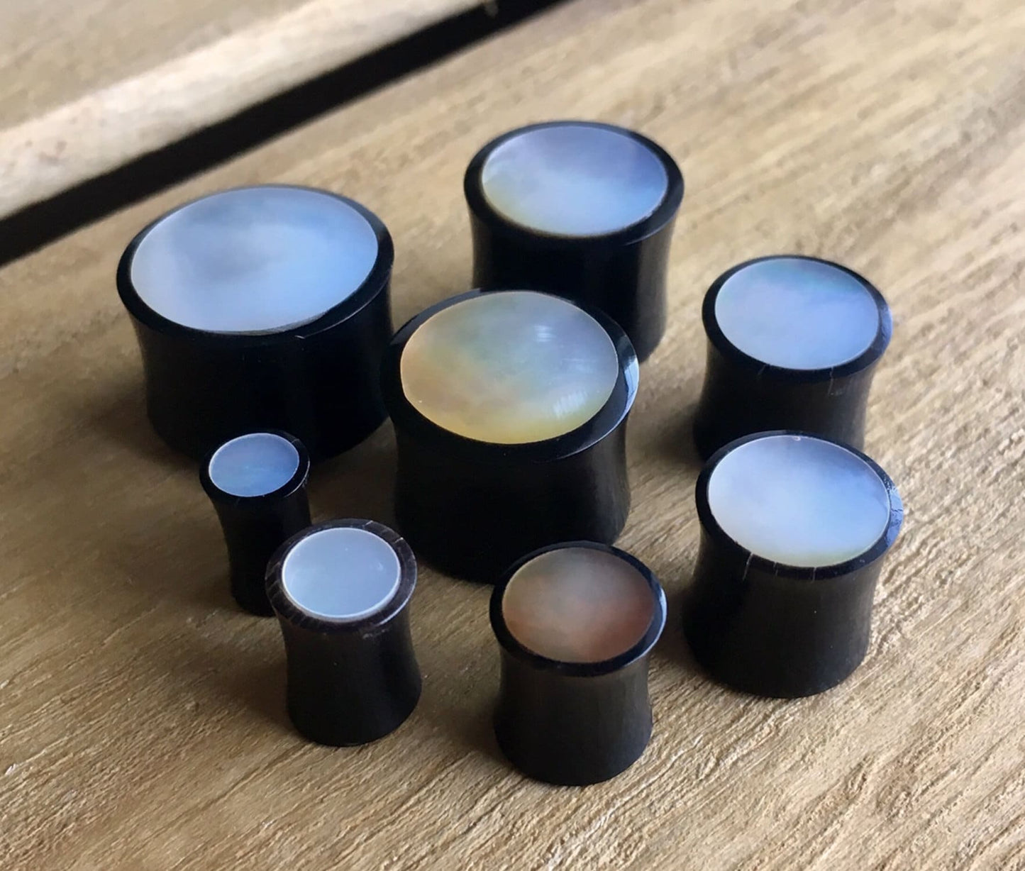 PAIR of Unique Organic Horn with Mother of Pearl Inlay Plugs - Gauges 4g (5mm) up to 5/8" (16mm) available!