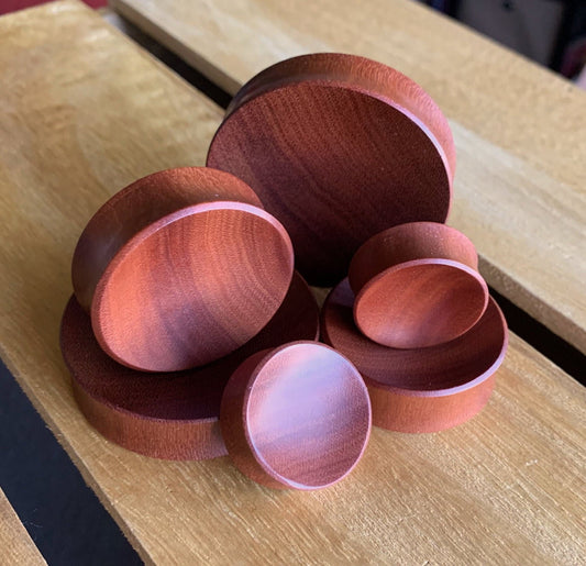PAIR of Unique Organic Concave Sawo Wood Plugs - Gauges 1" (25mm) thru 52mm (a little over 2") available!