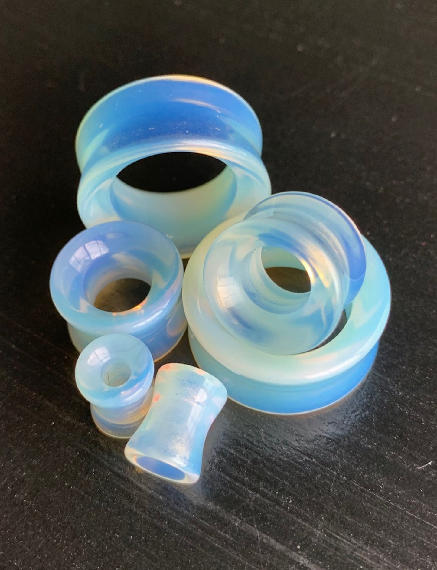 PAIR of Unique Opalite Opalescent Stone Moonstone Tunnels- Gauges 2g (6mm) to 1&1/2" (38mm) available!