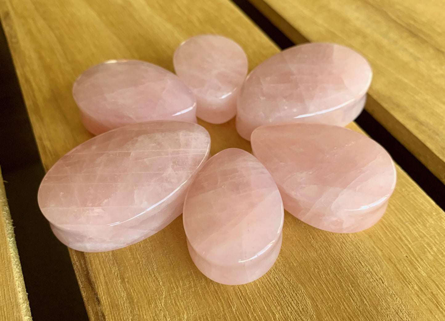 PAIR of Beautiful Teardrop Rose Quartz Organic Stone Plugs - Gauges 0g to 38mm available!