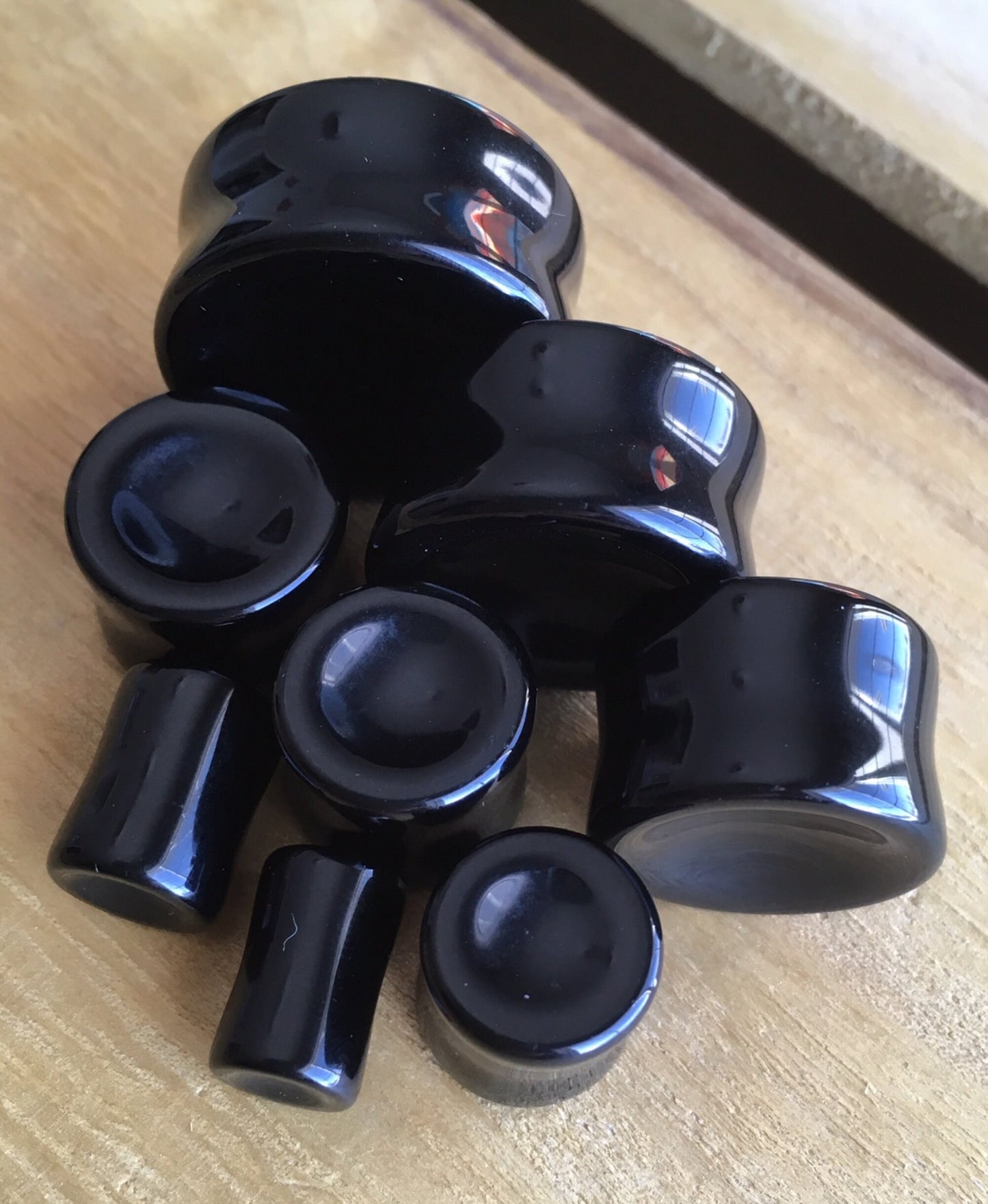 PAIR of Beautiful Organic Concave Black Onyx Stone Plugs - Gauges 0g (8mm) up to 1" (25mm) available!
