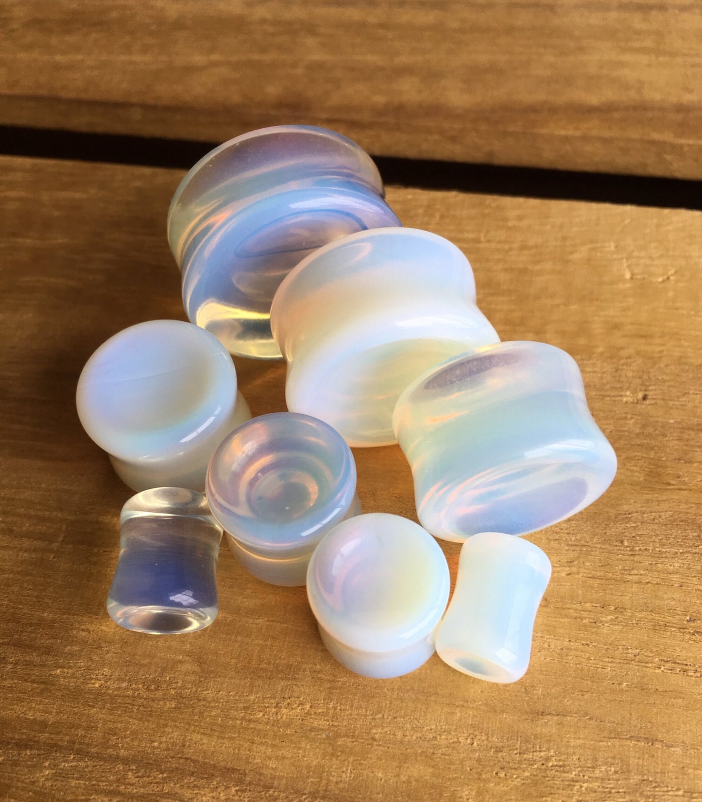 PAIR of Stunning Organic Concave Opalite Stone Plugs - Gauges 0g (8mm) up to 1" (25mm) available!
