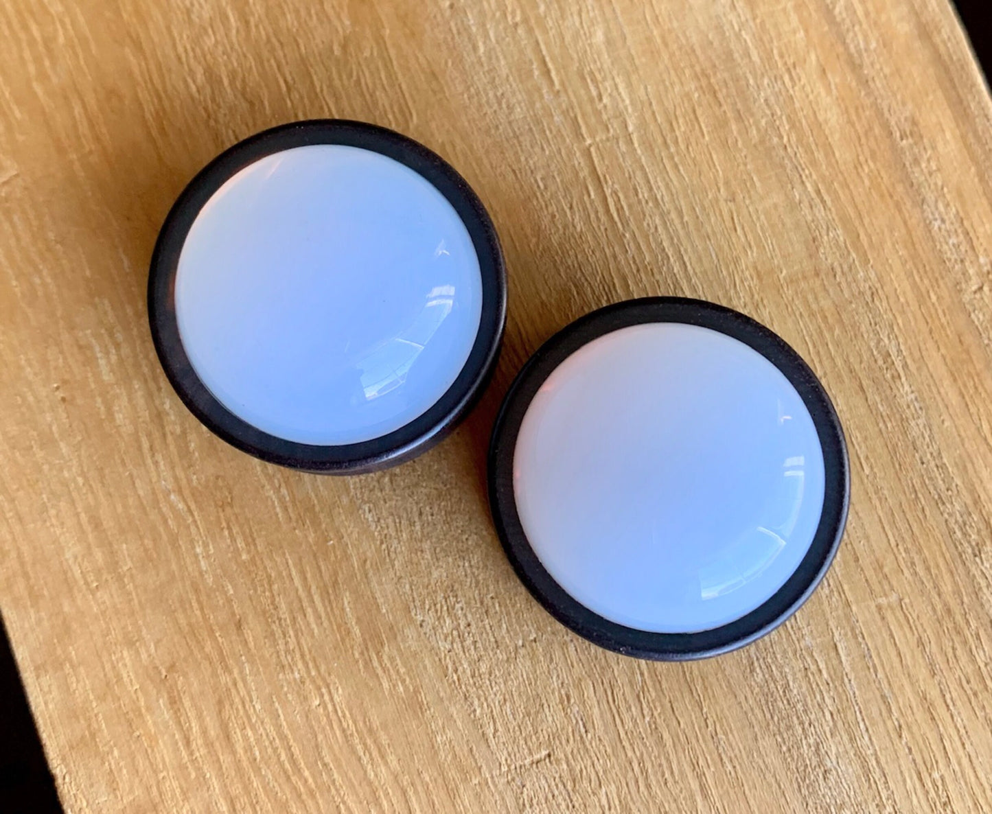 PAIR of Beautiful Opalite Stone Dome Ebony Organic Wood Plugs - Gauges 2g (6mm) to 1" (25mm) available!