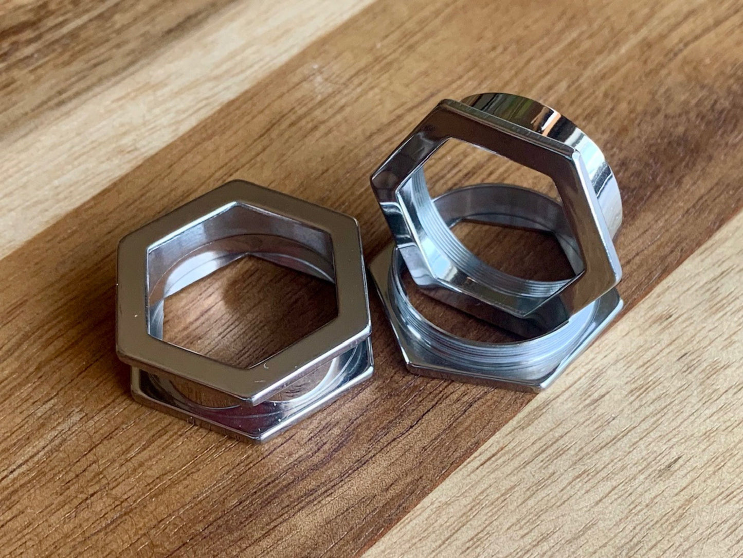 PAIR of Unique Hexagon Steel Screw Fit Tunnels - Gauges 8g (3.2mm) thru 1" (25mm) available!