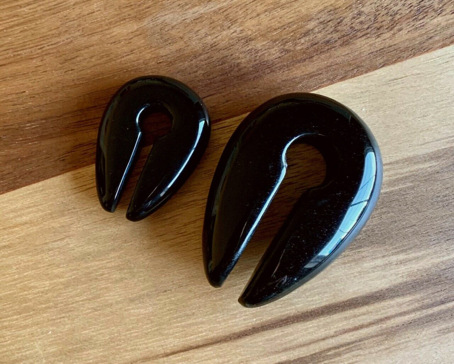 PAIR of Organic Black Agate Keyhole Hanger Ear Weight Tunnels/Plugs - Gauge 0g (8mm) thru 5/8 (16mm) available!